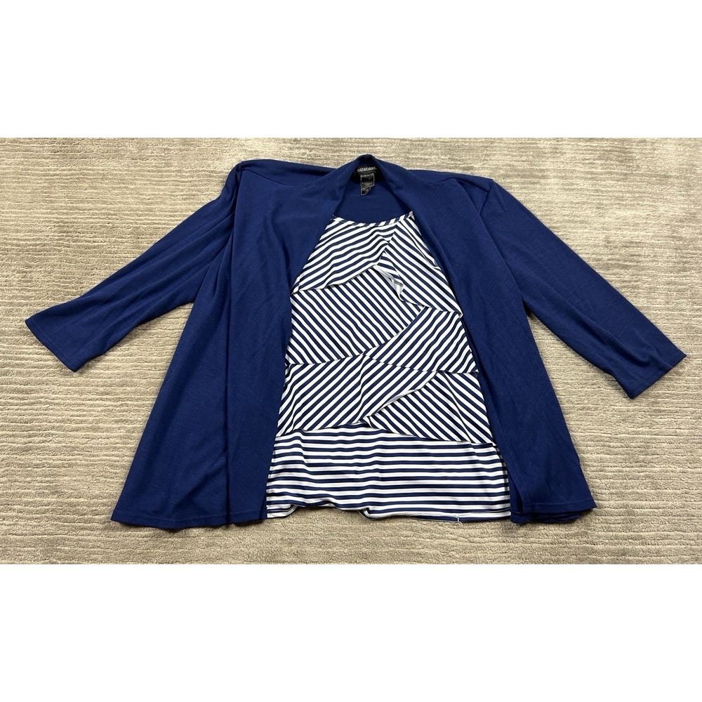 Notations Top Womens XL Blue Built in Cardigan‎ 3/4 Sleeve Made in USA Casual